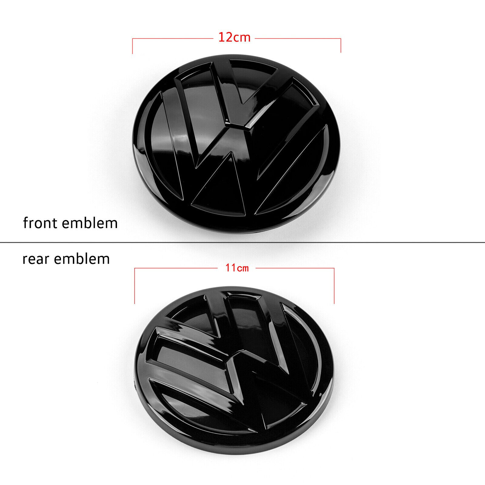 VW Polo 5 (6C) 2014-17 - Coppia Stemma Logo - Anteriore Posteriore - Nero Lucido - immagine 2