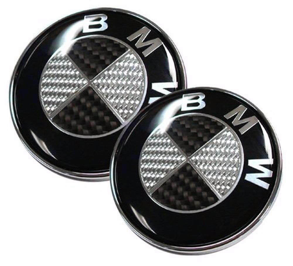 Coppia Stemma Logo - Anteriore Posteriore - 82mm 74mm - BMW - Nero/Bianco -  Metallo - LogOfficina