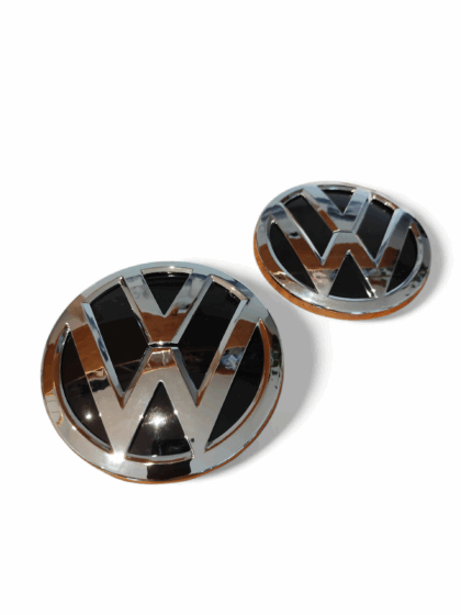 VW Polo 5 V (6C) 2014-17 - Coppia Stemma Logo - Anteriore Posteriore - Argento Cromato